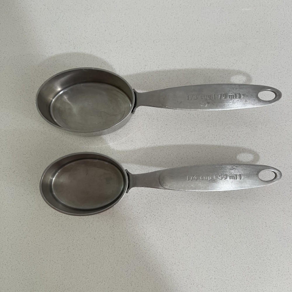 Set of 2 CUISIPRO Oval Measuring Cups  1/3 cup & 1/4 cup Stainless Steel